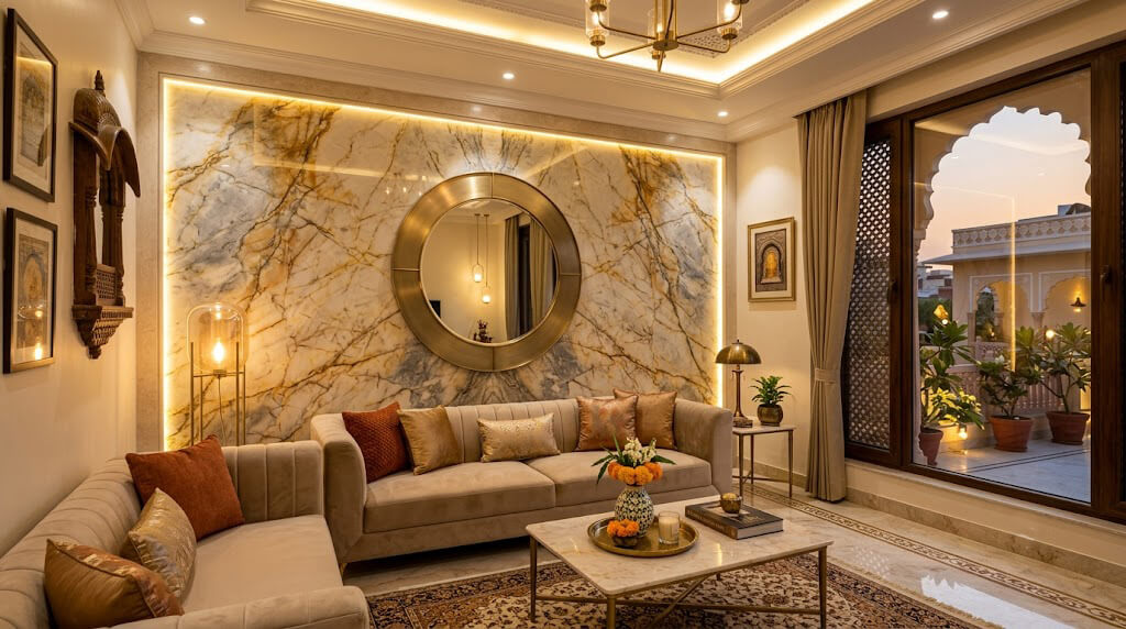 Royal Statuario UV Marble Backdrop Wall Mansarovar Jaipur